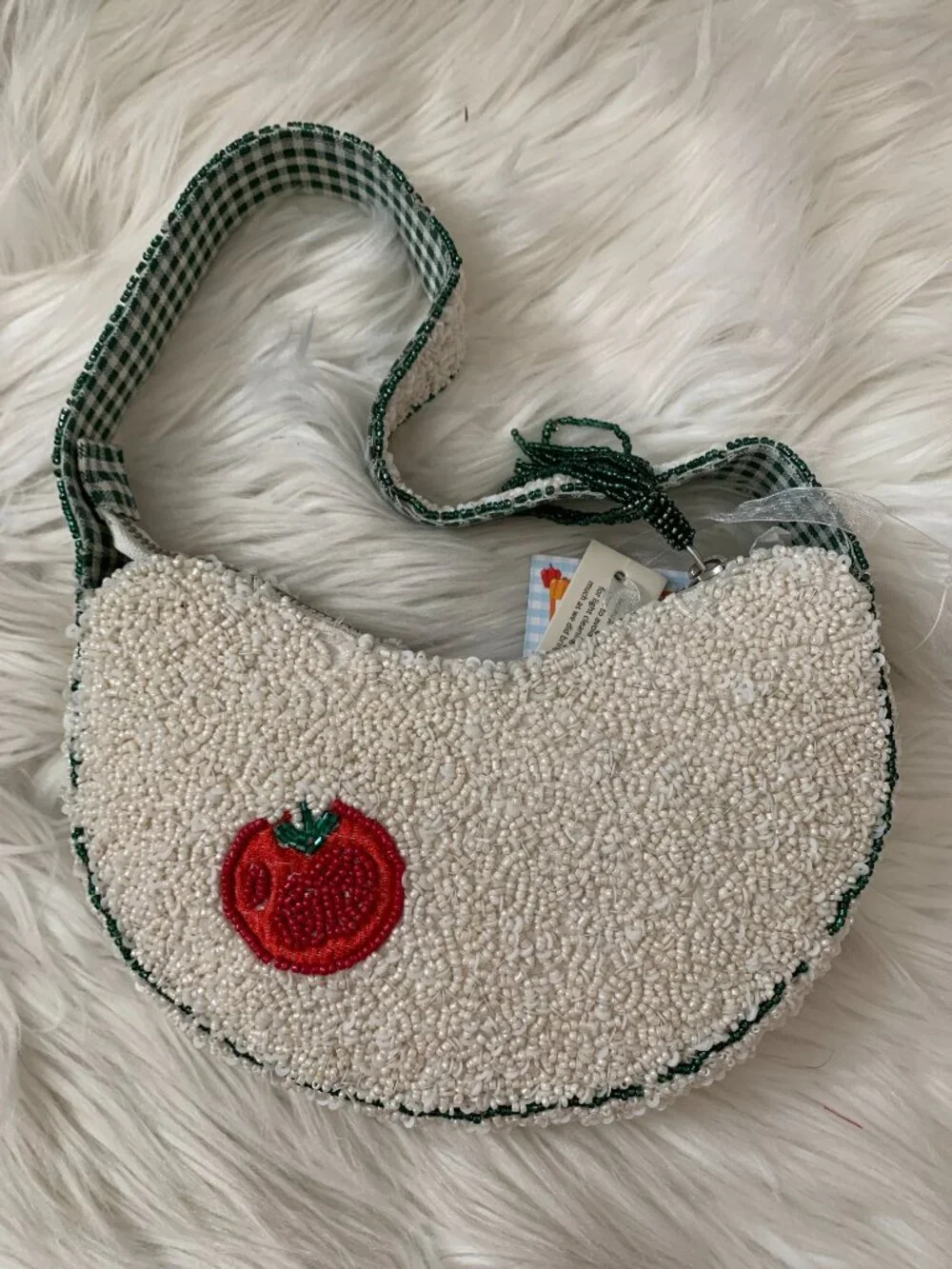 HANDCRAFTED IN INDIA Vegetable Garden Clutch Bag in White/Green